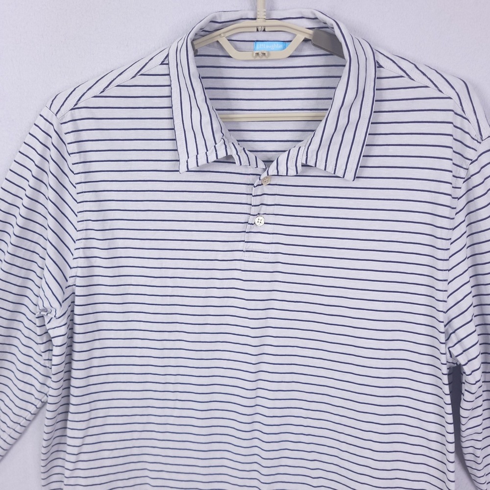 J McLaughlin Polo Shirt Mens XL White Navy Stripe Long Sleeve Pima Cotton Top - Picture 5 of 13